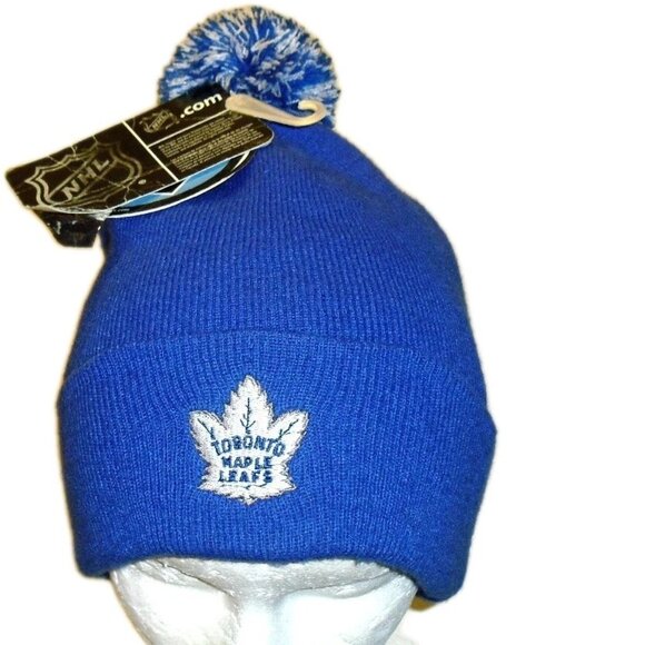 Toronto Maple Leafs Mens Zepyr Cuff Pom Beanie Blue Winter Hat Cap New Tags - Picture 1 of 2